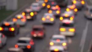 Cars in traffic,out of focus in urban traffic jams