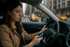 Distracted Woman Driving in NYC
