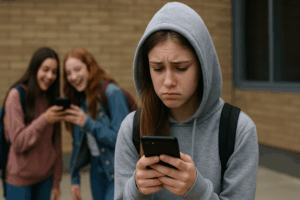 girl being cyberbullied