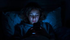 teen scrolling on phone